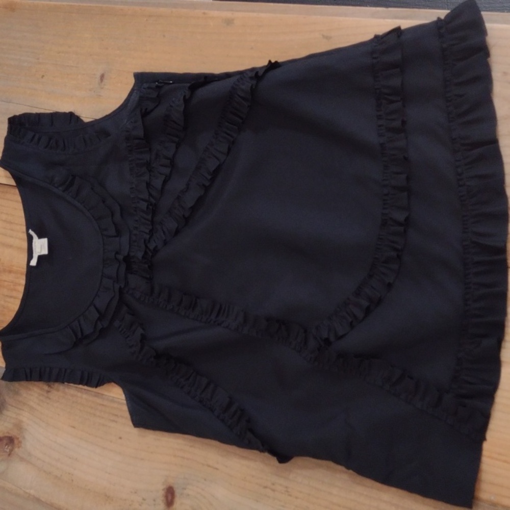 J Crew Black 100% Silk Ruffle Sleeveless Blouse Size 0